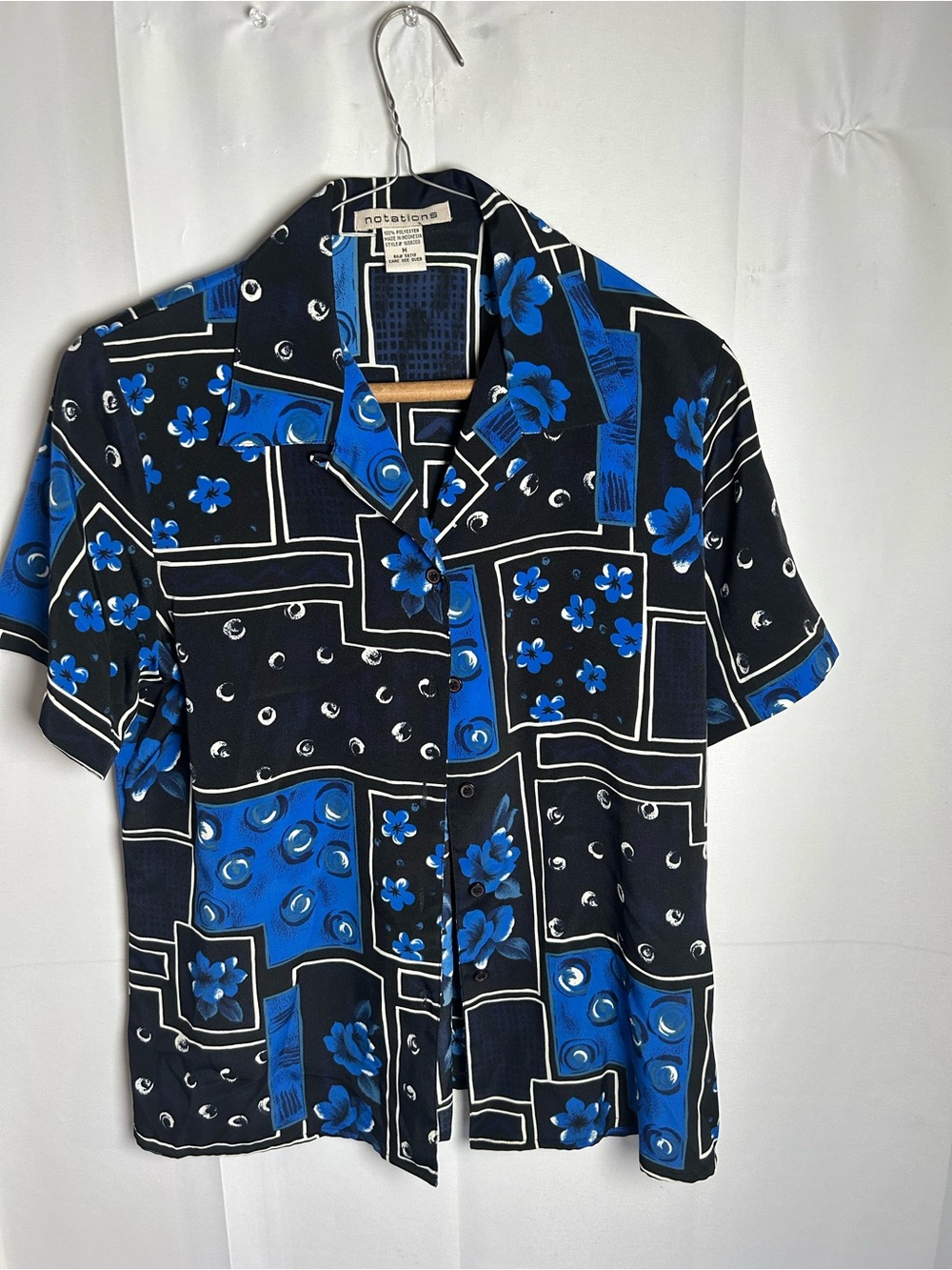 Blue Floral Short-Sleeve Camp Shirt for Women